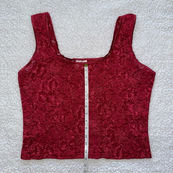 VTG lace corset style red floral stretch tank top sheer vintage vamp lingerie S - Picture 7 of 7